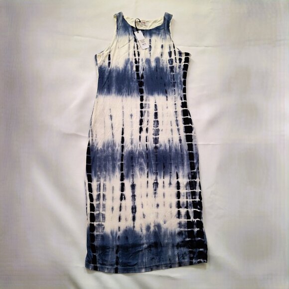 Sonice Collection Women M Sleeveless Bodycon Blue White Tie-Dye Dress Stretchy - Picture 2 of 16